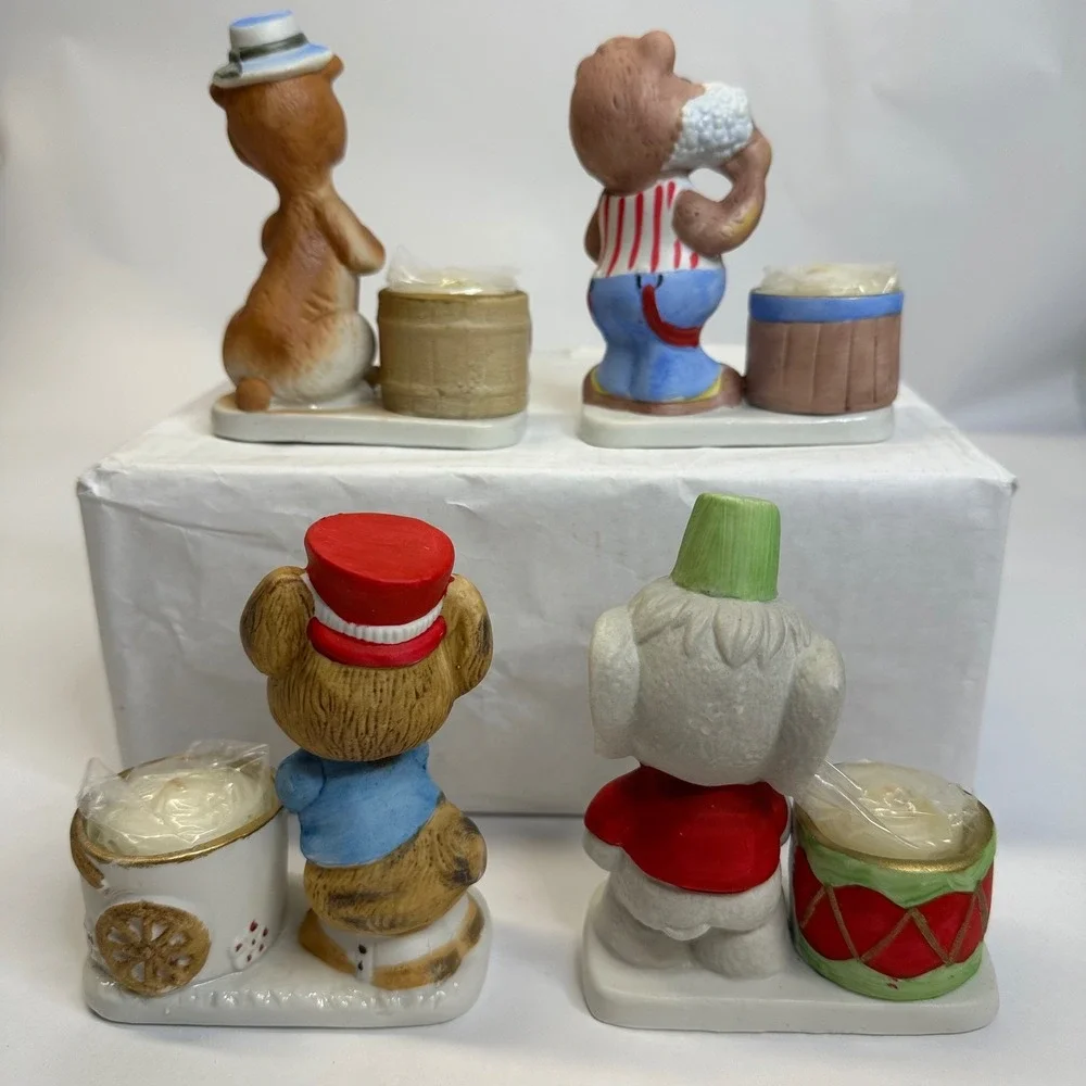 Vintage Jasco Luvkin Critters Hand Painted Bisque Porcelain Candle Fig 12pc RARE